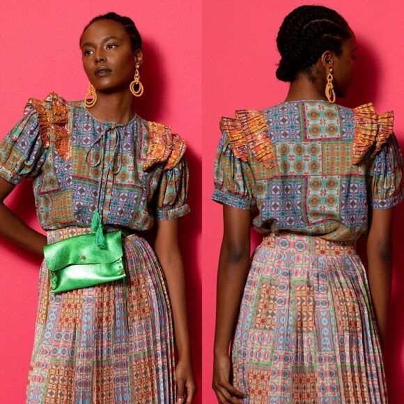 Carolina K Tops - Carolina‎ K bella ruffled blouse hemp cotton blend women’s size XS